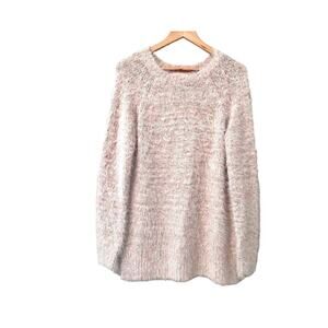 Lou & Grey Women's Pale Pink Fuzzy Soft Knit Round Neck Sweater Small Casual